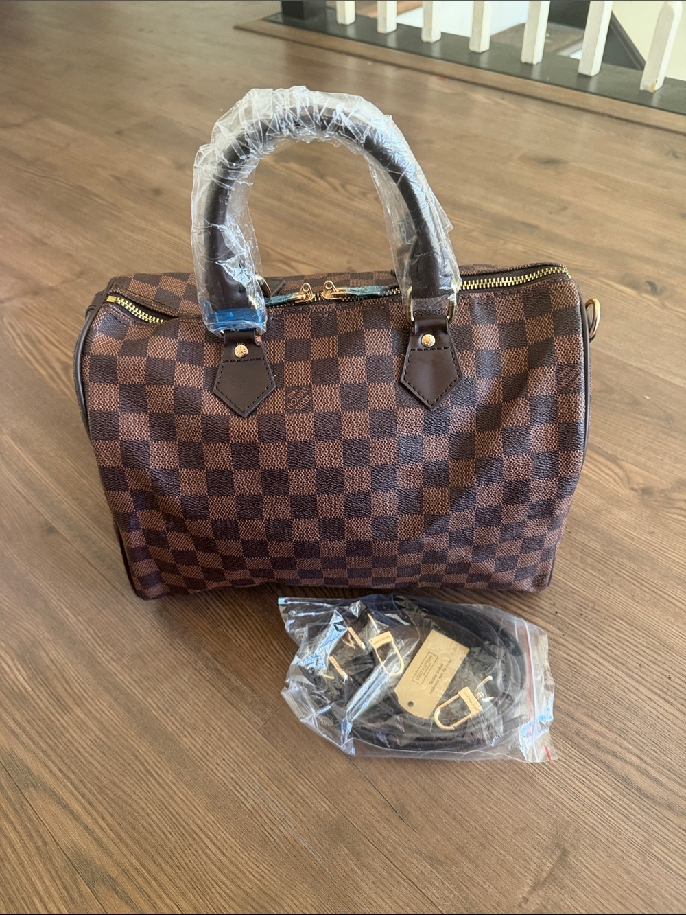 Checkerboard Brown Dome Satchel Handbag